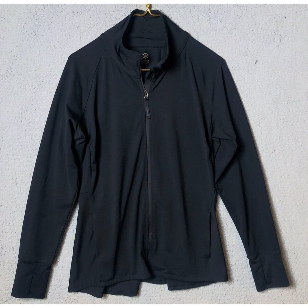 GAIAM Activewear Full-Zip Jacket Womens Large Black Thumb Hole Sleeves GC
